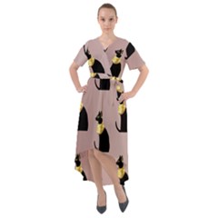 Cat Egyptian Ancient Statue Egypt Culture Animals Front Wrap High Low Dress by Maspions
