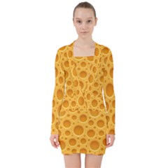 Cheese Texture Food Textures V-neck Bodycon Long Sleeve Dress by nateshop