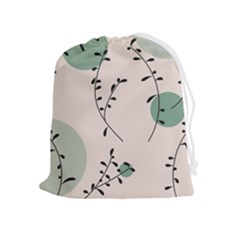 Plants Pattern Design Branches Branch Leaves Botanical Boho Bohemian Texture Drawing Circles Nature Drawstring Pouch (xl) by Maspions