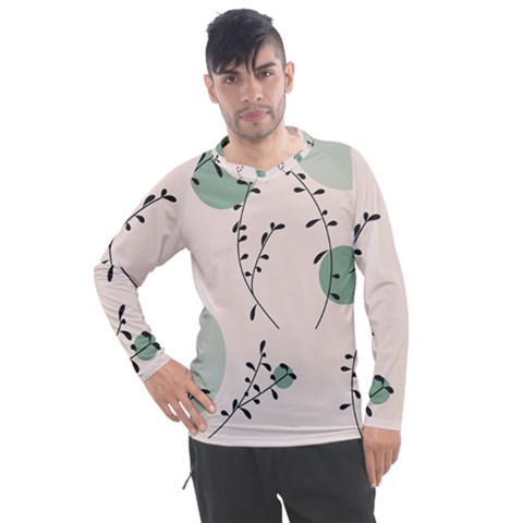 Plants Pattern Design Branches Branch Leaves Botanical Boho Bohemian Texture Drawing Circles Nature Men s Pique Long Sleeve T-shirt by Maspions