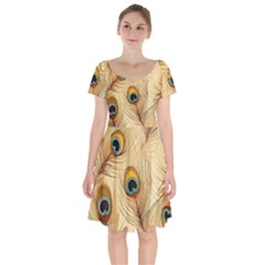Vintage Peacock Feather Peacock Feather Pattern Background Nature Bird Nature Short Sleeve Bardot Dress by Maspions