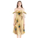 Vintage Peacock Feather Peacock Feather Pattern Background Nature Bird Nature Shoulder Tie Bardot Midi Dress View1