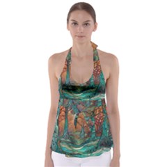 Trees Tree Forest Mystical Forest Nature Junk Journal Scrapbooking Landscape Nature Tie Back Tankini Top by Maspions