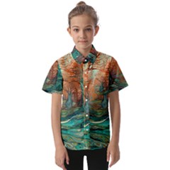 Trees Tree Forest Mystical Forest Nature Junk Journal Scrapbooking Landscape Nature Kids  Short Sleeve Shirt by Maspions