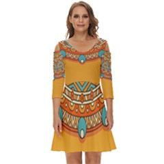 Mandala Orange Shoulder Cut Out Zip Up Dress by goljakoff