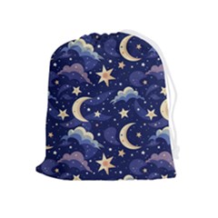 Night Moon Seamless Background Stars Sky Clouds Texture Pattern Drawstring Pouch (xl) by Maspions