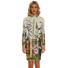 Books Flowers Book Flower Flora Floral Long Sleeve Shirt Collar Bodycon Dress by Maspions