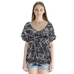 Rebel Life: Typography Black And White Pattern V-neck Flutter Sleeve Top by dflcprintsclothing