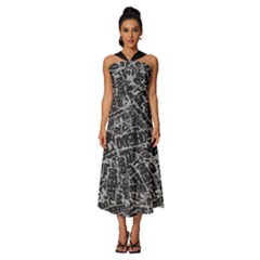 Rebel Life: Typography Black And White Pattern Sleeveless Cross Front Cocktail Midi Chiffon Dress by dflcprintsclothing