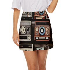 Retro Cameras Old Vintage Antique Technology Wallpaper Retrospective Mini Front Wrap Skirt by Grandong