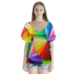 Bring Colors To Your Day V-neck Flutter Sleeve Top by elizah032470