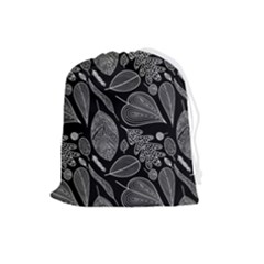 Leaves Flora Black White Nature Drawstring Pouch (large) by Maspions