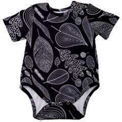 Leaves Flora Black White Nature Baby Short Sleeve Bodysuit by Maspions