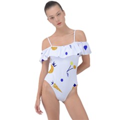 Pattern-fruit-apples-green Frill Detail One Piece Swimsuit by Maspions