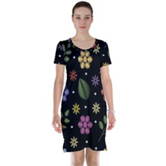 Embroidery Seamless Pattern With Flowers Short Sleeve Nightdress by Apen