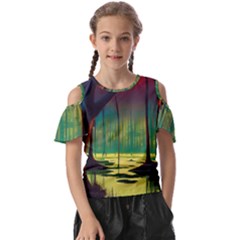 Nature Swamp Water Sunset Spooky Night Reflections Bayou Lake Kids  Butterfly Cutout T-shirt by Posterlux
