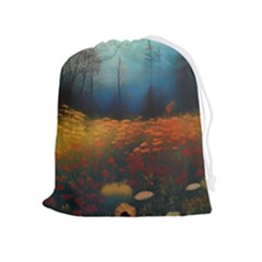 Wildflowers Field Outdoors Clouds Trees Cover Art Storm Mysterious Dream Landscape Drawstring Pouch (xl) by Posterlux