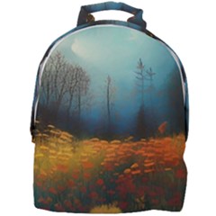 Wildflowers Field Outdoors Clouds Trees Cover Art Storm Mysterious Dream Landscape Mini Full Print Backpack by Posterlux