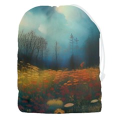 Wildflowers Field Outdoors Clouds Trees Cover Art Storm Mysterious Dream Landscape Drawstring Pouch (3xl) by Posterlux