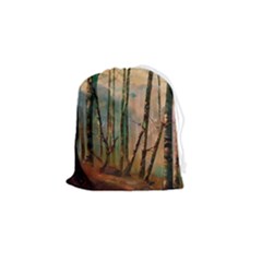 Woodland Woods Forest Trees Nature Outdoors Mist Moon Background Artwork Book Drawstring Pouch (small) by Posterlux