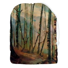 Woodland Woods Forest Trees Nature Outdoors Mist Moon Background Artwork Book Drawstring Pouch (3xl) by Posterlux