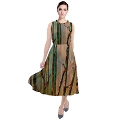 Woodland Woods Forest Trees Nature Outdoors Mist Moon Background Artwork Book Round Neck Boho Dress by Posterlux