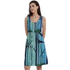 Nature Outdoors Night Trees Scene Forest Woods Light Moonlight Wilderness Stars Classic Skater Dress by Posterlux