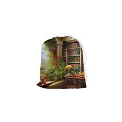 Room Interior Library Books Bookshelves Reading Literature Study Fiction Old Manor Book Nook Reading Drawstring Pouch (xs) by Posterlux