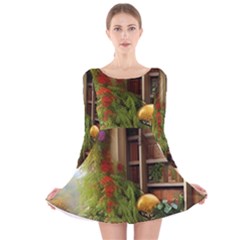 Room Interior Library Books Bookshelves Reading Literature Study Fiction Old Manor Book Nook Reading Long Sleeve Velvet Skater Dress by Posterlux
