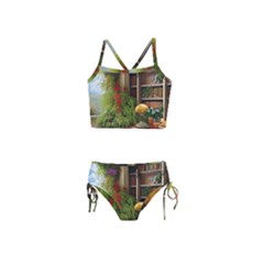 Room Interior Library Books Bookshelves Reading Literature Study Fiction Old Manor Book Nook Reading Girls  Tankini Swimsuit by Posterlux
