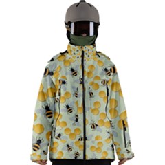 Bees Pattern Honey Bee Bug Honeycomb Honey Beehive Men s Zip Ski And Snowboard Waterproof Breathable Jacket by Bedest