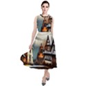 Village Reflections Snow Sky Dramatic Town House Cottages Pond Lake City Round Neck Boho Dress View1