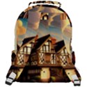 Village House Cottage Medieval Timber Tudor Split timber Frame Architecture Town Twilight Chimney Rounded Multi Pocket Backpack View3