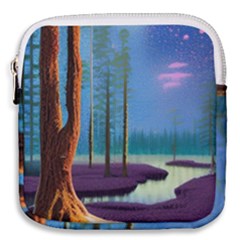 Artwork Outdoors Night Trees Setting Scene Forest Woods Light Moonlight Nature Mini Square Pouch by Posterlux