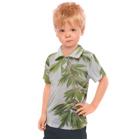 Watercolor Leaves Branch Nature Plant Growing Still Life Botanical Study Kids  Polo T-shirt by Posterlux