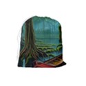Boat Canoe Swamp Bayou Roots Moss Log Nature Scene Landscape Water Lake Setting Abandoned Rowboat Fi Drawstring Pouch (Large) View2