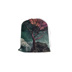 Night Sky Nature Tree Night Landscape Forest Galaxy Fantasy Dark Sky Planet Drawstring Pouch (small) by Posterlux