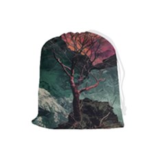 Night Sky Nature Tree Night Landscape Forest Galaxy Fantasy Dark Sky Planet Drawstring Pouch (large) by Posterlux