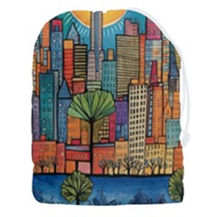 City New York Nyc Skyscraper Skyline Downtown Night Business Urban Travel Landmark Building Architec Drawstring Pouch (3xl) by Posterlux