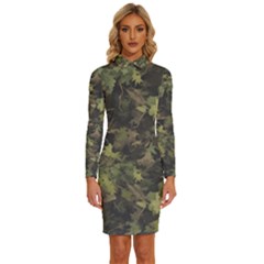 Green Camouflage Military Army Pattern Long Sleeve Shirt Collar Bodycon Dress by Maspions