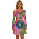Colorful Abstract Patterns Long Sleeve Wide Neck Velvet Dress View1