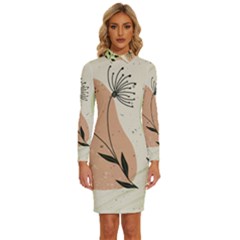 Flora Floral Flower Nature Plant Doodle Long Sleeve Shirt Collar Bodycon Dress by Maspions