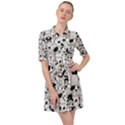 Seamless Pattern With Black White Doodle Dogs Belted Shirt Dress View1