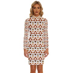 Geometric Tribal Pattern Design Long Sleeve Shirt Collar Bodycon Dress by Maspions