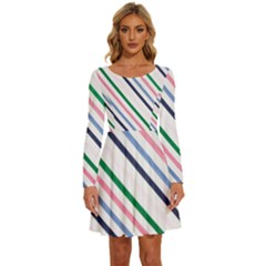 Retro Vintage Stripe Pattern Abstract Long Sleeve Wide Neck Velvet Dress by Maspions