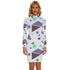Seamless Pattern Geometric Texture Long Sleeve Shirt Collar Bodycon Dress by Maspions