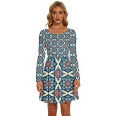 Abstract Mandala Seamless Background Texture Long Sleeve Wide Neck Velvet Dress by Maspions