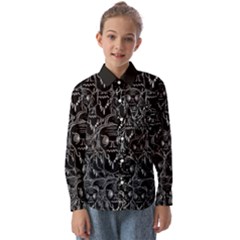 Old Man Monster Motif Black And White Creepy Pattern Kids  Long Sleeve Shirt by dflcprintsclothing