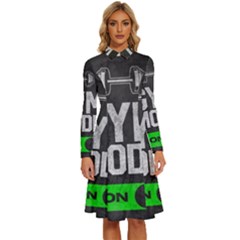 Gym Mode Long Sleeve Shirt Collar A-line Dress by Store67