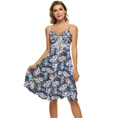 Blue Flowers Dark Blue Flowers Sleeveless Tie Front Chiffon Dress by DinkovaArt